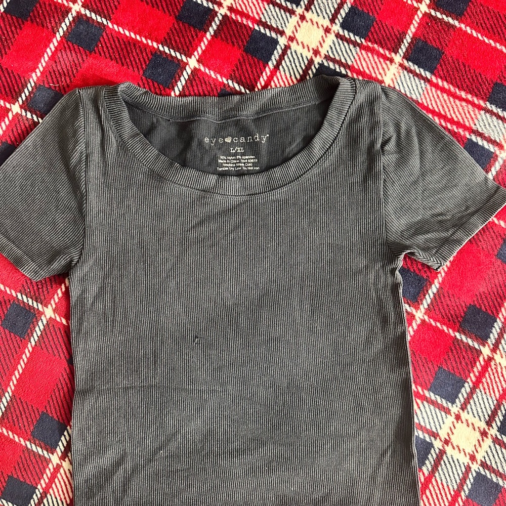 eye candy Gray Ribbed Short Sleeve Tee
